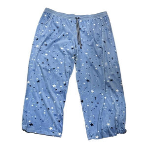 Pajama Pants Womens XL Blue Star Print Fleece Lounge Sleepwear PJs Drawstring